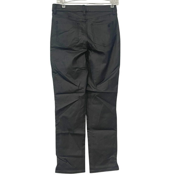 Susan Graver Sz 4 Coated Straight Leg Jeans 29"Wx17"L Sleek Black Denim A624321 - Picture 2 of 10